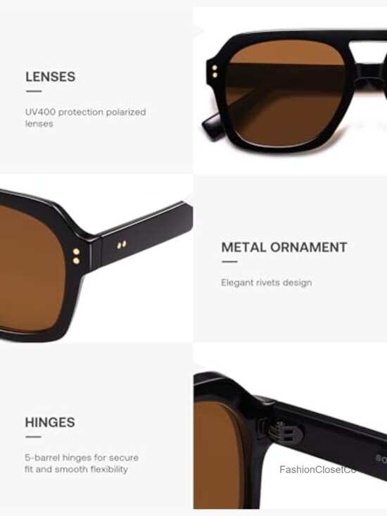 Retro Thick Polarized Aviator Sunglasses, Large Square Pilot Shades main image 7